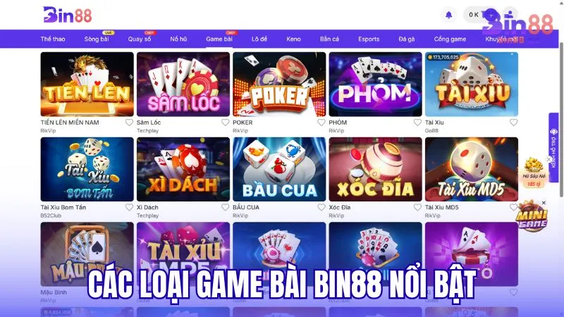Các loại Game Bài BIN88 nổi bật