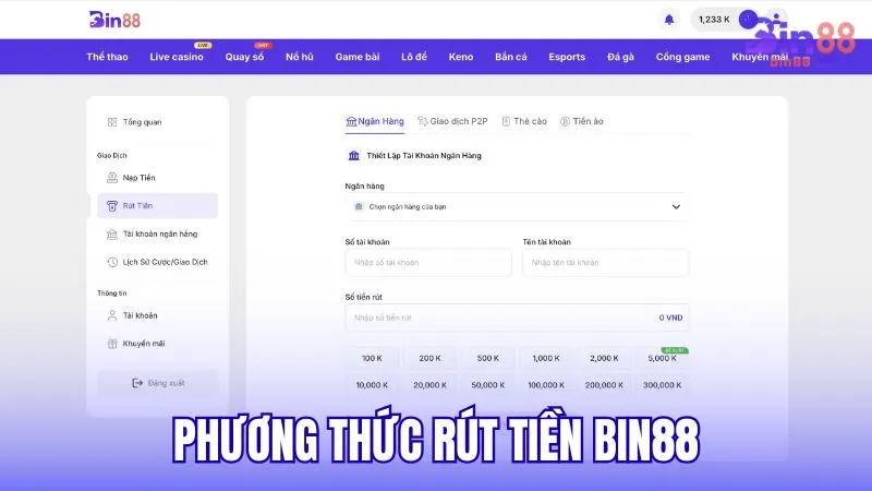 Các phương thức rút tiền BIN88 được hỗ trợ