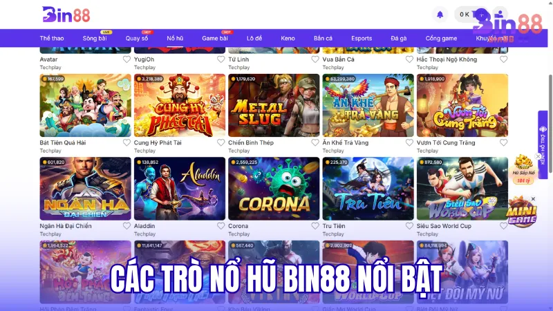 Các trò Nổ Hũ BIN88 nổi bật