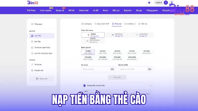 Nạp tiền bằng thẻ cào