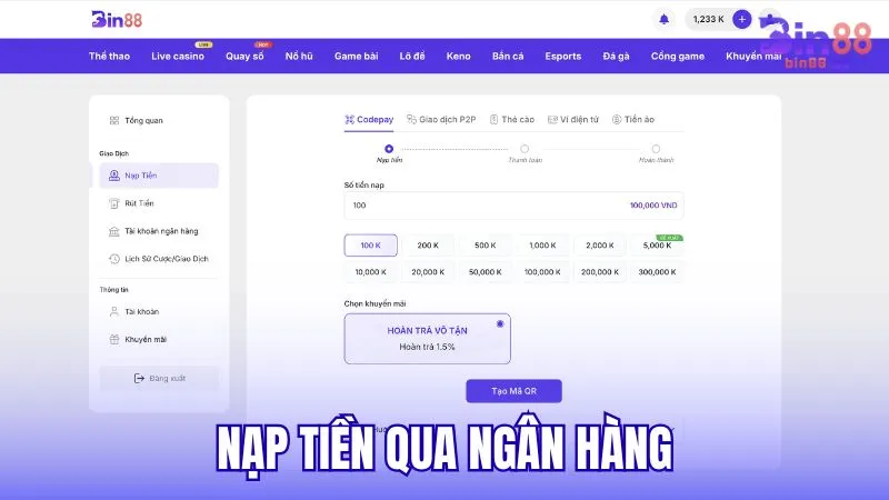 Nạp tiền qua ngân hàng