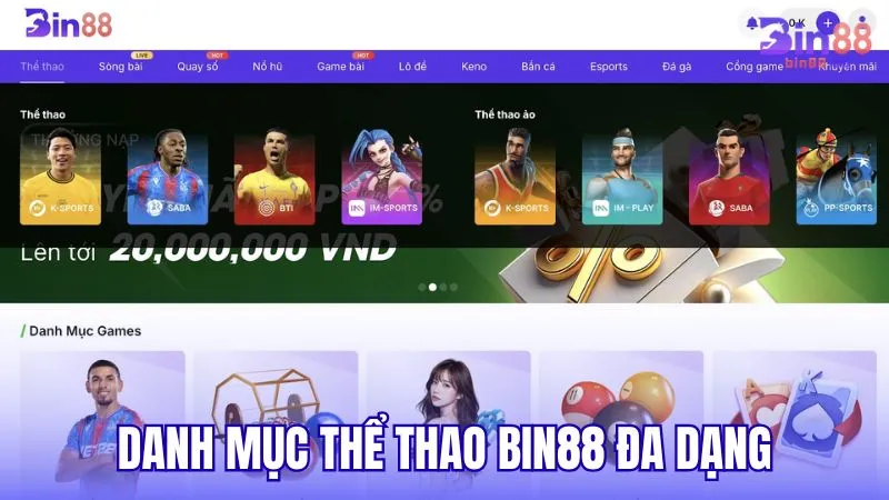 Sự đa dạng trong danh mục Thể Thao BIN88