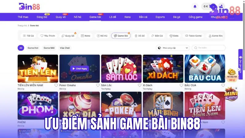 Ưu điểm khi chơi tại sảnh Game Bài BIN88