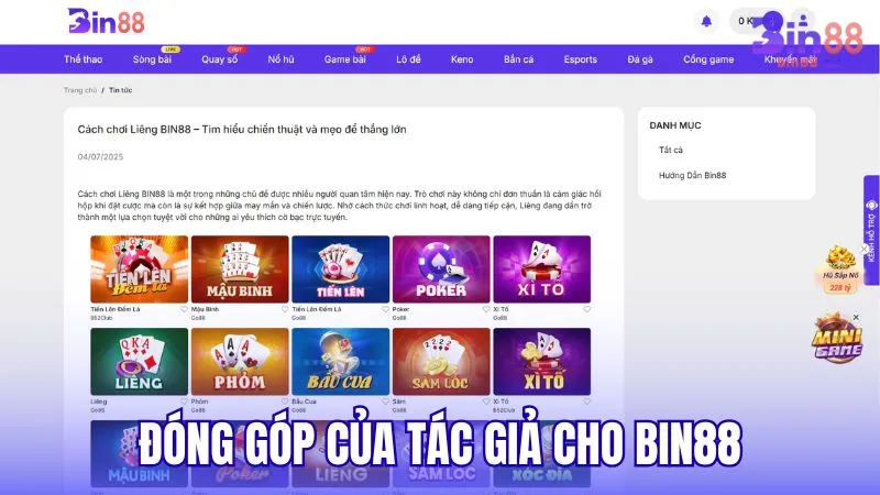 Đóng góp của tác giả dành cho nhà cái BIN88